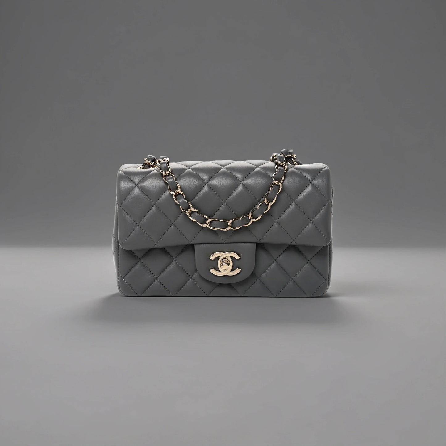 Lambskin Quilted Mini Rectangular Flap Grey