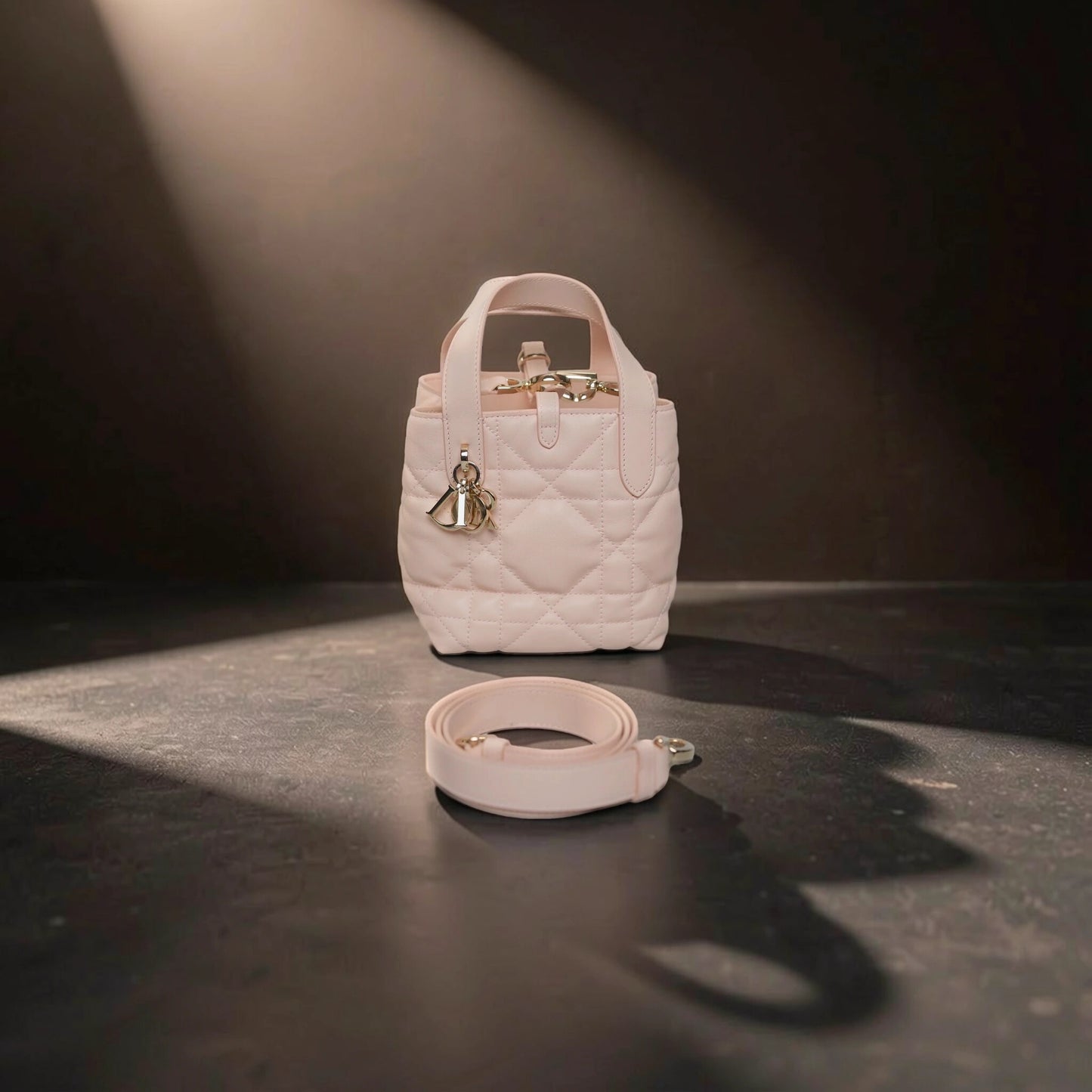 Calfskin Macrocannage Nano Toujours Vertical Tote Powder Pink