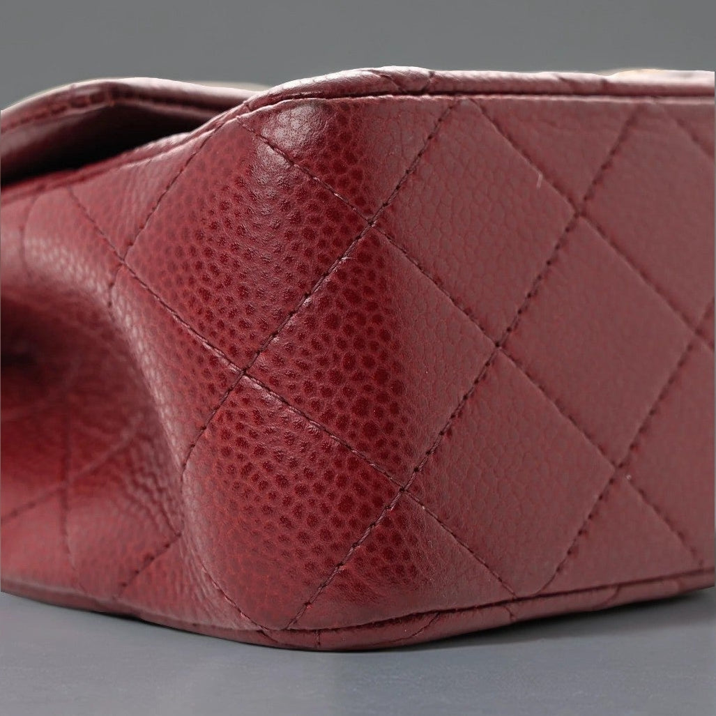 Caviar Quilted Mini Rectangular Flap Dark Red