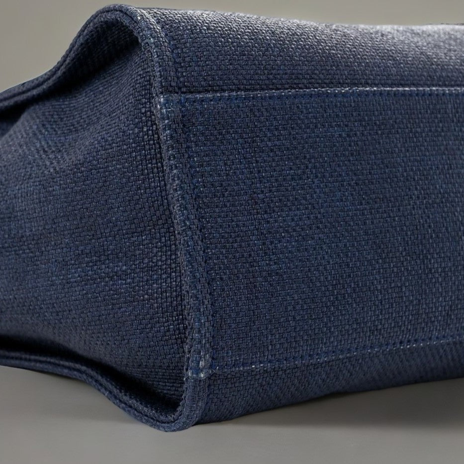 Woven Straw Raffia Medium Deauville Tote Navy