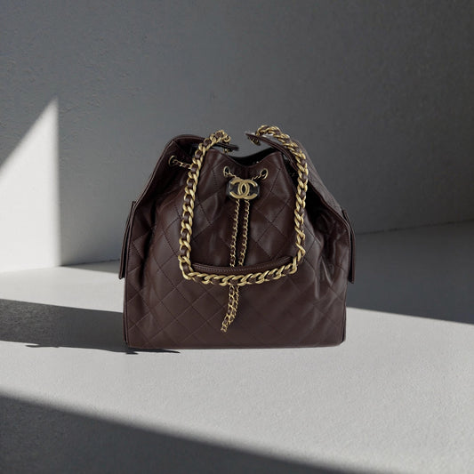 Caviar Quilted Medium Chanel 25 Handbag Brown