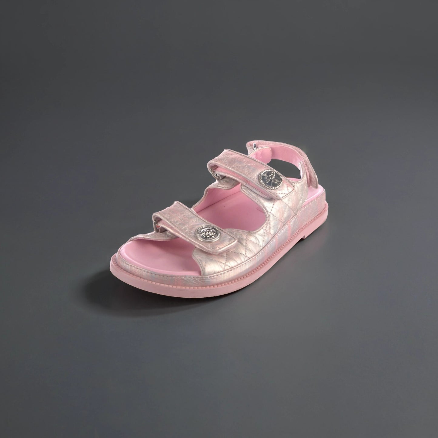 Interlocking CC Logo Leather T-Strap Sandals