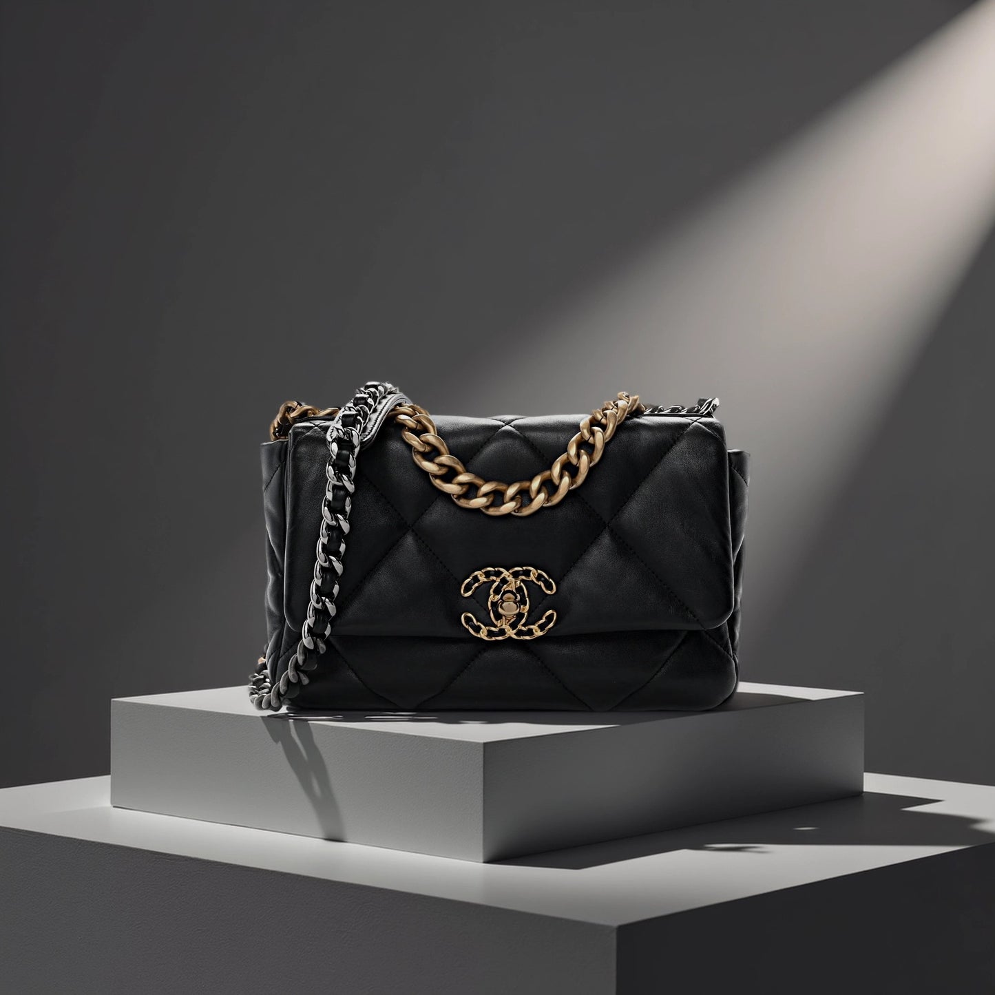 Lambskin Quilted Medium Chanel 19 Flap Black