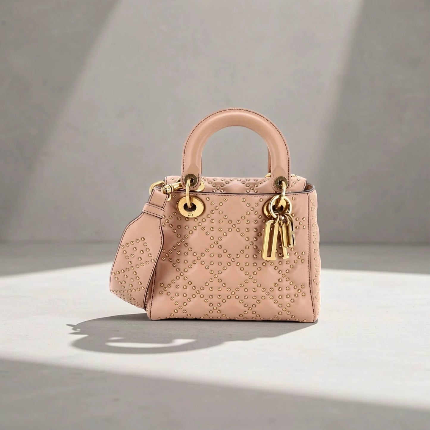 Supple Lady Dior Bag Cannage Studded Lambskin Small crossbody bag Soft Dusty Pink
