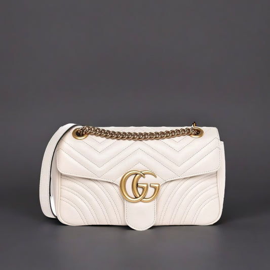 Calfskin Matelasse Small GG Marmont Shoulder Bag White