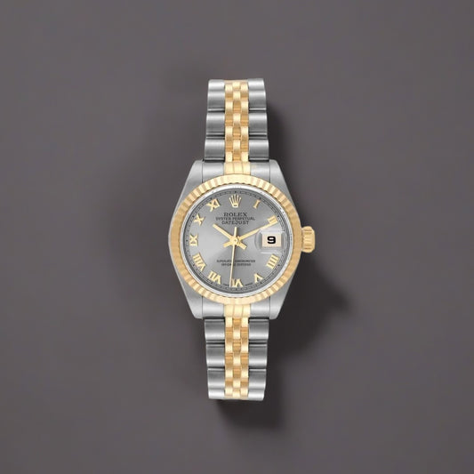 Rolex Datejust Steel 26mm Yellow Gold Slate Roman Dial Ladies Watch