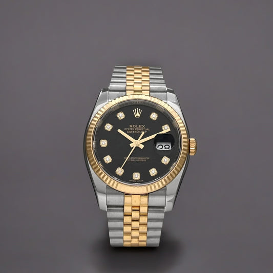 18K Yellow Gold Diamond 36mm Oyster Perpetual Datejust Watch Black