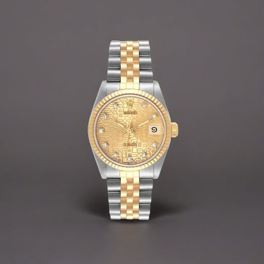 Rolex Datejust 31mm Midsize Steel Yellow Gold Diamond Dial Watch