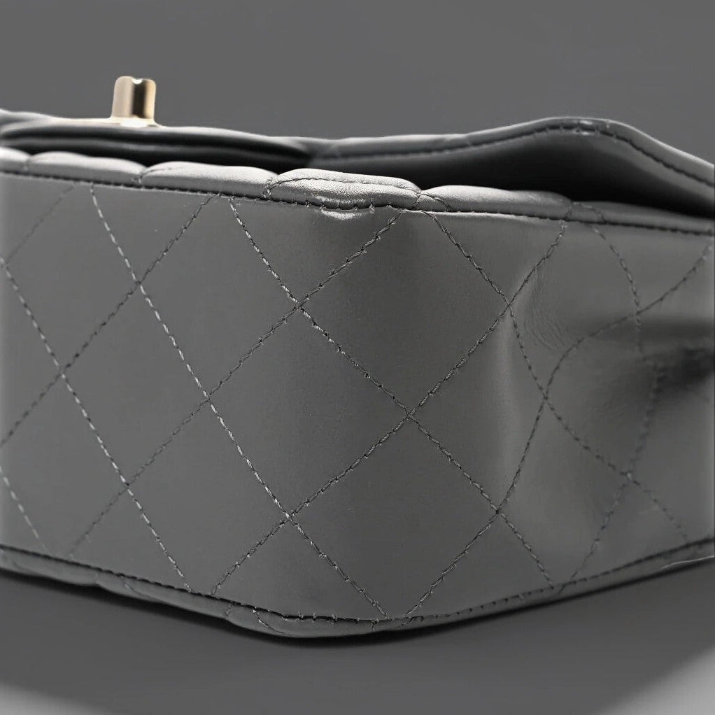 Lambskin Quilted Mini Rectangular Flap Grey