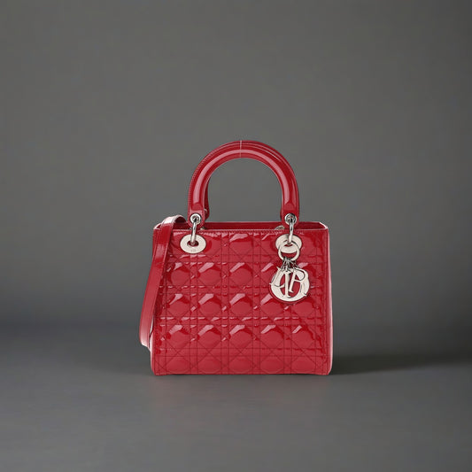 Patent Cannage Medium Lady Dior Red