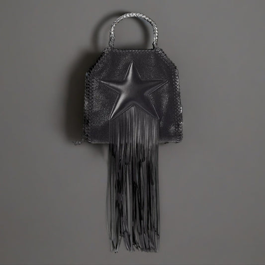 Shaggy Deer Fringe Falabella Star Tiny Tote Black