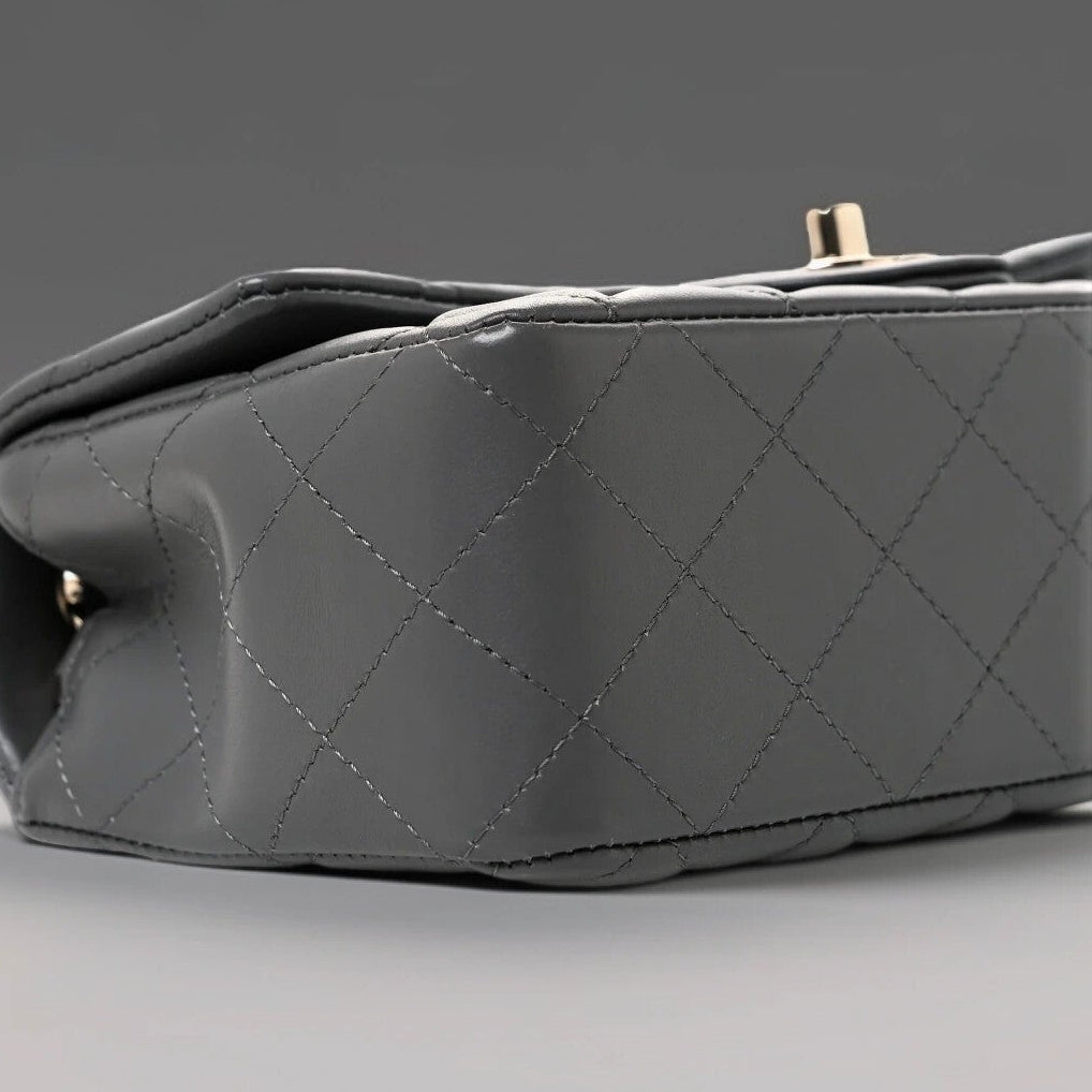 Lambskin Quilted Mini Rectangular Flap Grey