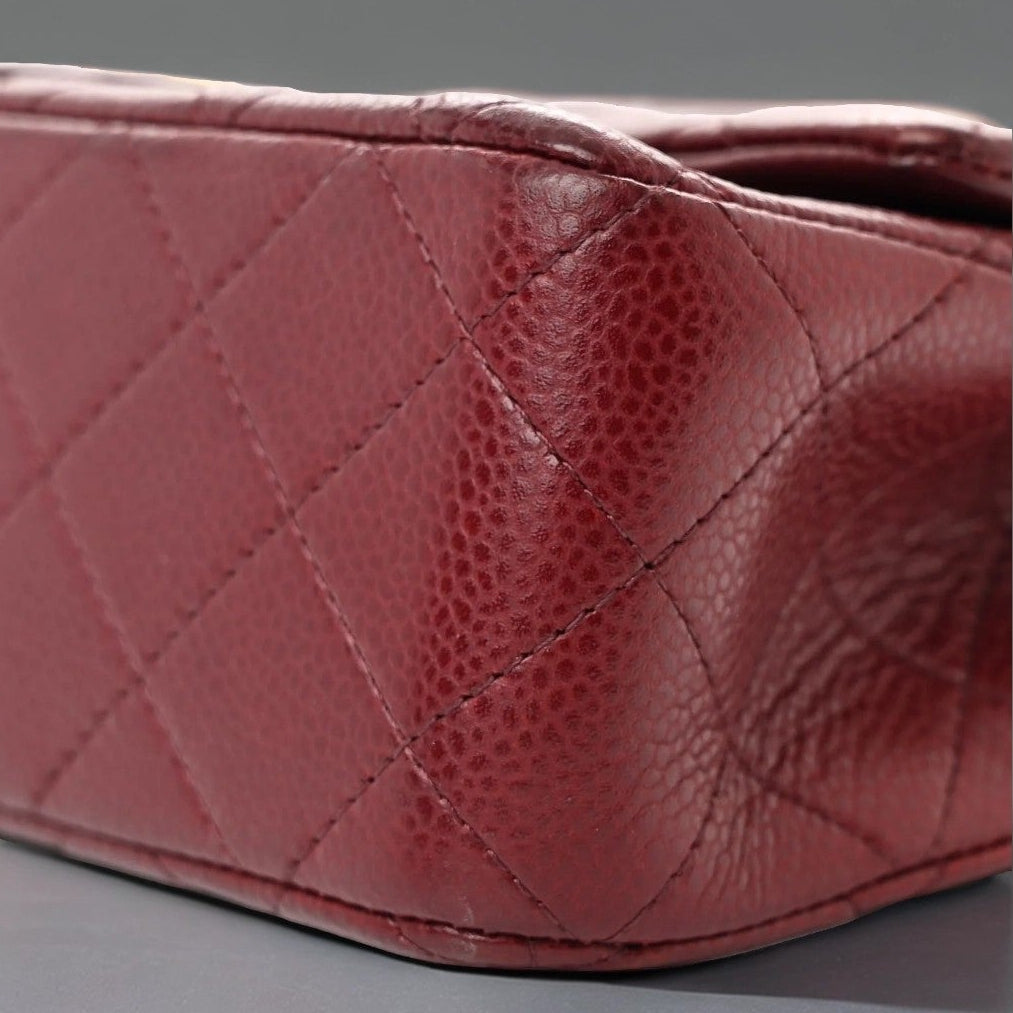 Caviar Quilted Mini Rectangular Flap Dark Red