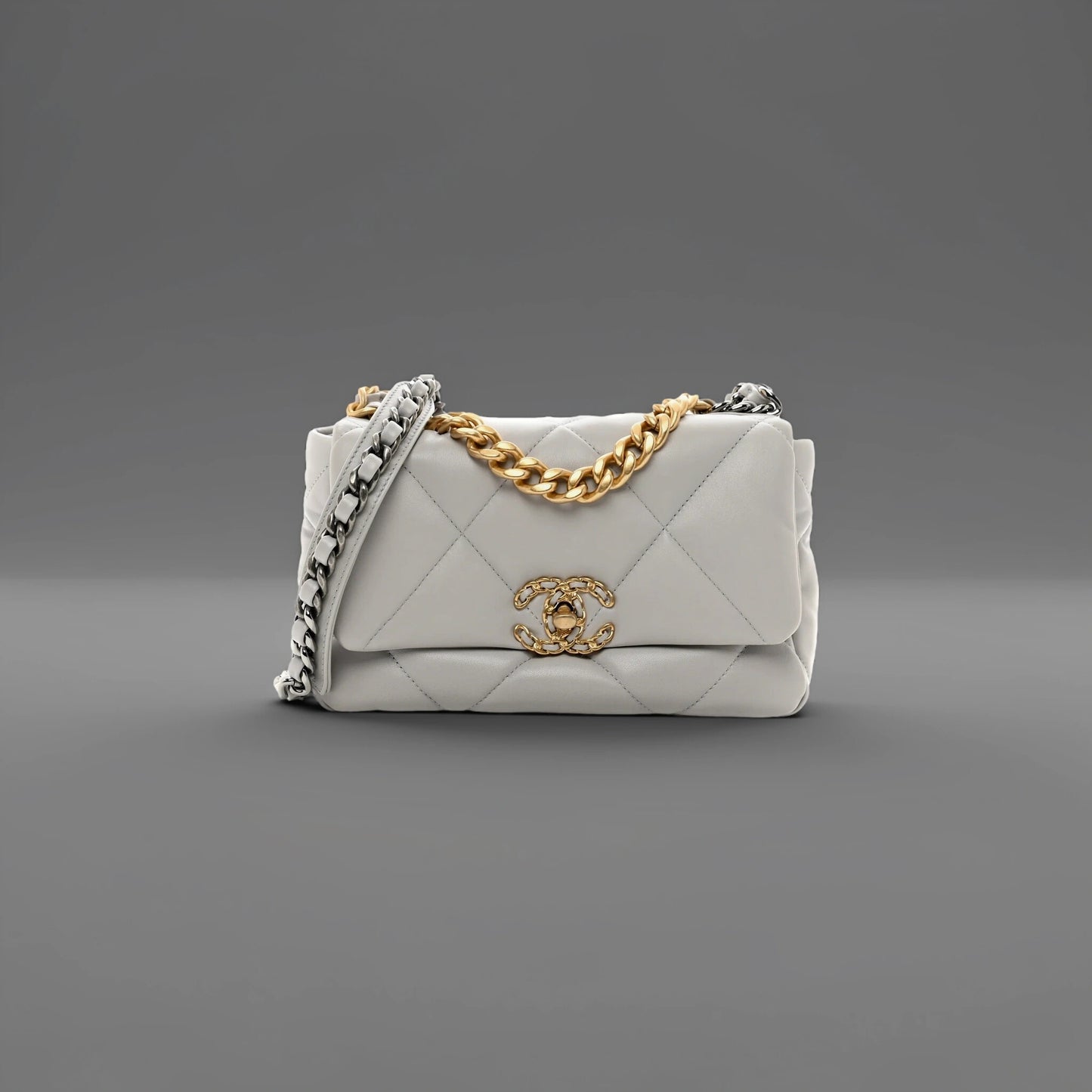 Goatskin Quilted Medium Chanel 19 Flap Grey