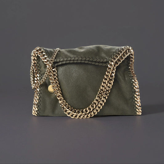 Shaggy Deer Mini Falabella Fold Over Tote Olive