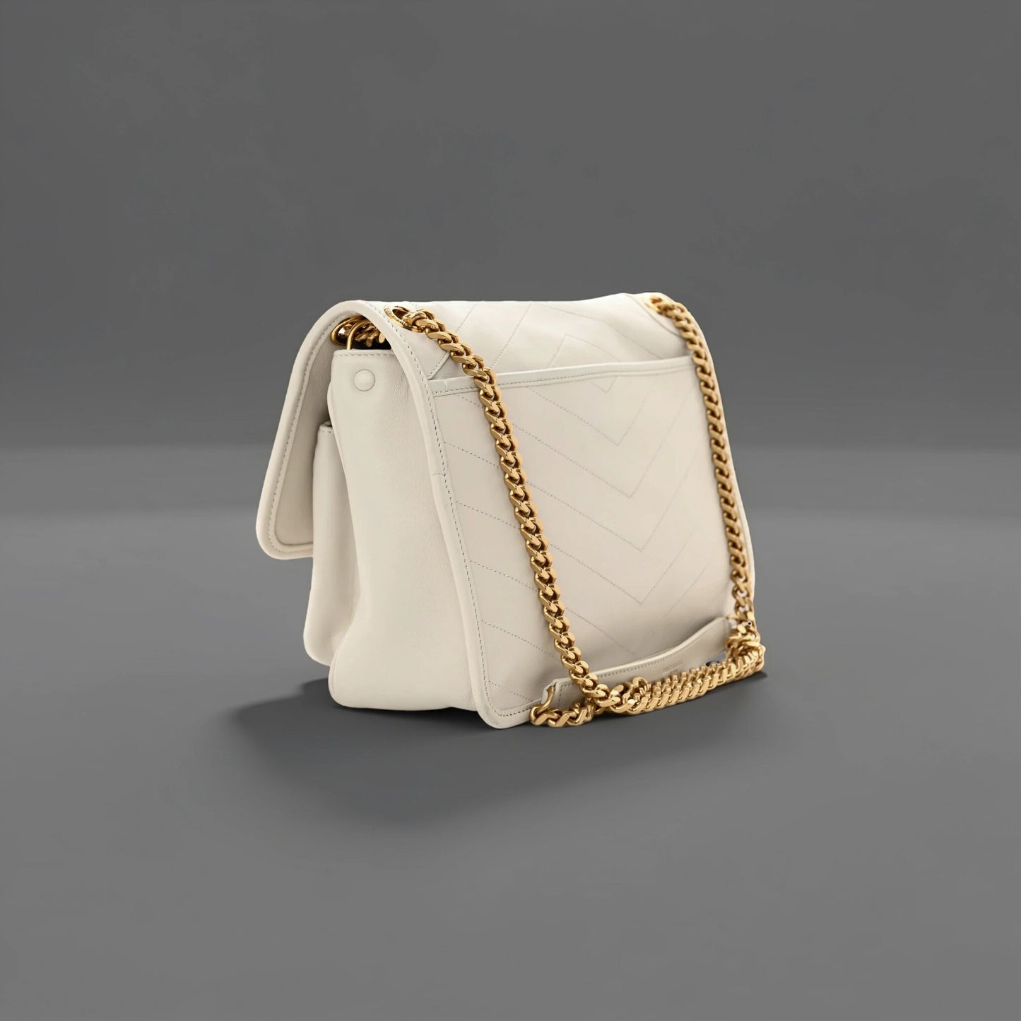Lambskin Matelasse Monogram Medium Niki Chain Satchel Crema Soft