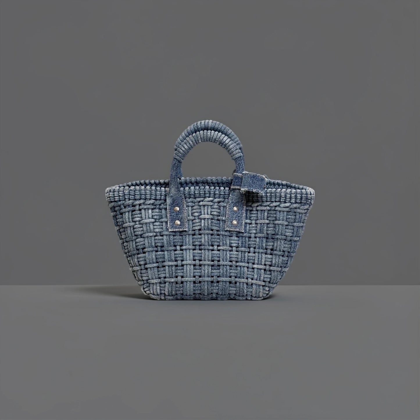 Washed Frayed Denim Braided XS Bistro Basket Blue