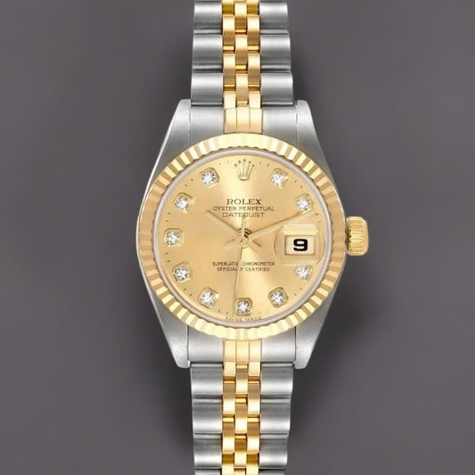 Rolex Datejust 26mm Steel Yellow Gold Champagne Diamond Dial Ladies Watch
